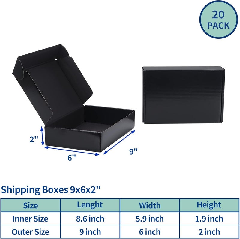 Rempry 9x6x2 Black Shipping Boxes for Small Business 20 Pack, Packaging Cardboard Corrugated Mailer Boxes Gift Boxes for Shipping Mailing - Image 2
